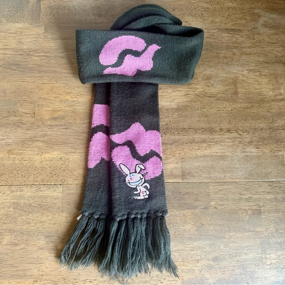 Ripple Junction Accessories - Vintage Happy Bunny Scarf Ripple Junction Y2K 2000s Gray/Pink  Sassy Kiss Detail